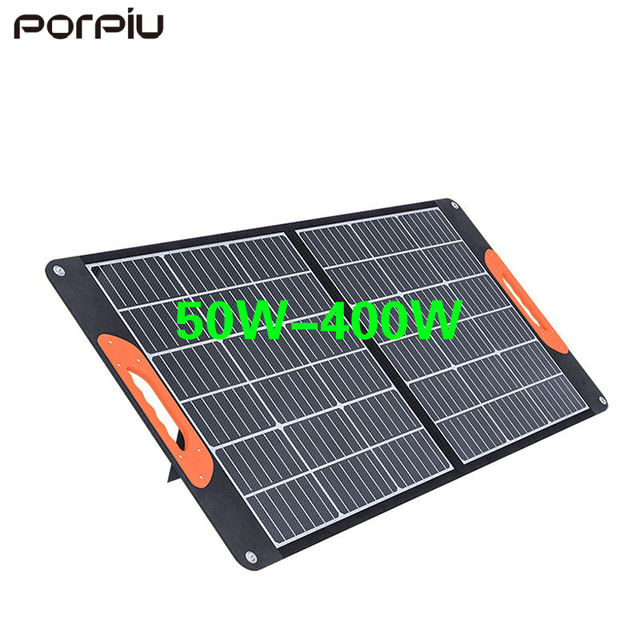 PORPIU 100W Foldable Portable Solar Panel Charger Dual USB Output Waterproof IP68 MONO Spot for Laptop & Phone Power Bank