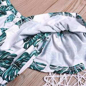 Summer Clothing Leaves Printed Off Shoulder Jumpsuit Kid Girl High Waist Wide Leg Pants <b>Sunsuit</b> Kids Baby Girl Romper - Product Image 6