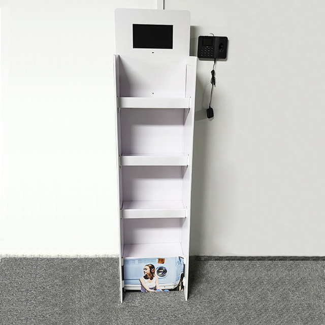 Retail Store Promotion Floor Speakers Cardboard Display Rack Mini Camera Folding Cardboard Shelve Paper Stand With Led Video