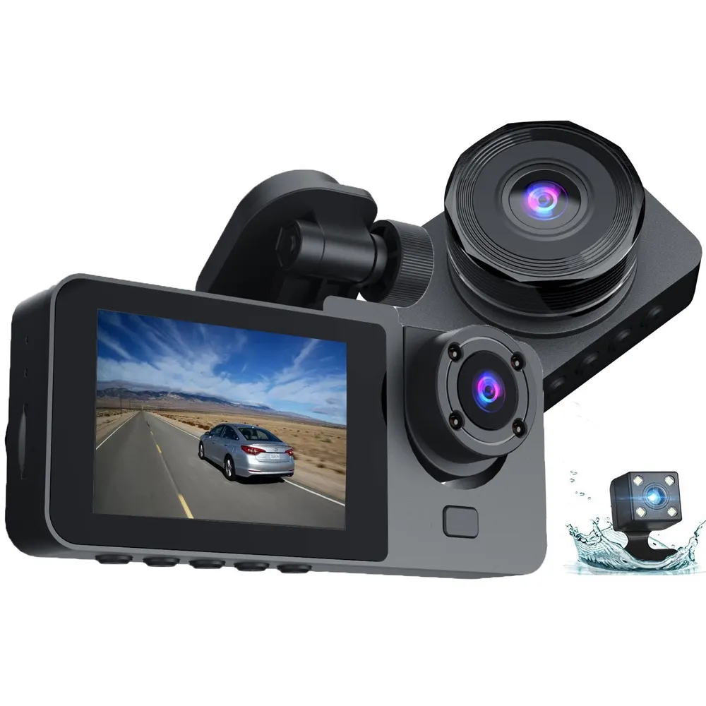 CARDVRナイトビジョン用の新しいカービデオレコーダー3カメラダッシュカム1080P車両ブラックボックスドライバーレコーダー