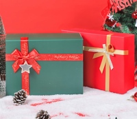 Boîte cadeau de Noël, boîte avec couvercle et base, nœud vert, boîte d'emballage vide pour cadeaux d'anniversaire, boîte cadeau souvenir de mariage