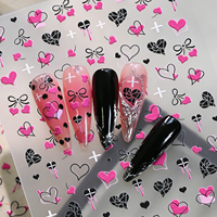 Autocollants pour ongles gothiques Y2K 5D en relief, motifs Cœur rose et noir, Nœud, Goutte et Croix, auto-adhésifs, tendance, fournitures pour salons de manucure et style urbain