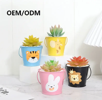 Roogo Jardinière en métal en forme d'animal de dessin animé, avec trou de drainage en option, pot à fleurs en métal peint à la main