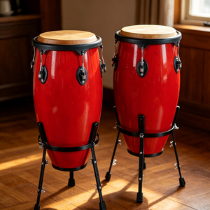 Vente en gros de batteries de congas professionnelles 10"+11", <span class=keywords><strong>percussion</strong></span> manuelle en bois clair naturel avec support, logo personnalisé OEM, approvisionnement en gros - Product Image 2