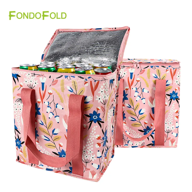 Fondofold özel katlanabilir PP/PE dokuma yalıtımlı termal promosyon soğutucu çanta yemek taşıma çantası kutusu çanta