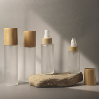 Flacon pompe vaporisateur vide de 50 ml en verre dépoli avec capuchon en bois de luxe, impression personnalisée, emballage cosmétique pour soins de la peau, toner, sérum
