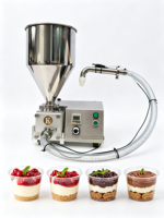 Machine de remplissage pour desserts en couches : coupes de mousse au chocolat et caramel, donuts, croissants, cupcakes, biscuits, pâtisseries