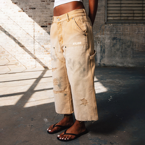 Custom Denim <b>3</b>/<b>4</b> Long <b>Shorts</b> For Men Distressed Raw Hem Straight Streetwear Carpenter Jorts Hommes Vintage Washed Denim <b>Shorts</b> - Product Image 2