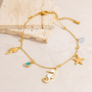 Tobillera de Acero Inoxidable con Dijes de Caballito de Mar, Estrella de Mar y Concha, Adorno para el Pie Estilo Playa y Océano para Mujer - Product Image 3