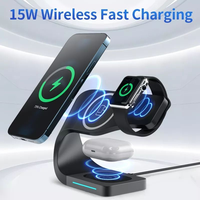 Pengisi Daya Nirkabel 15W Terlaris, Stasiun Pengisian Magnetik 4-in-1 untuk Ponsel