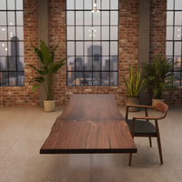Table de salle à manger en bois massif de noyer chinois avec plateau en bois naturel à bords bruts, mobilier robuste pour salon/salle à manger 2,0 m