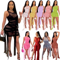 Voir à travers les tenues de club robes de pansement élégantes robe de soirée en maille tenues de soirée transparentes vêtements américains Mini robe