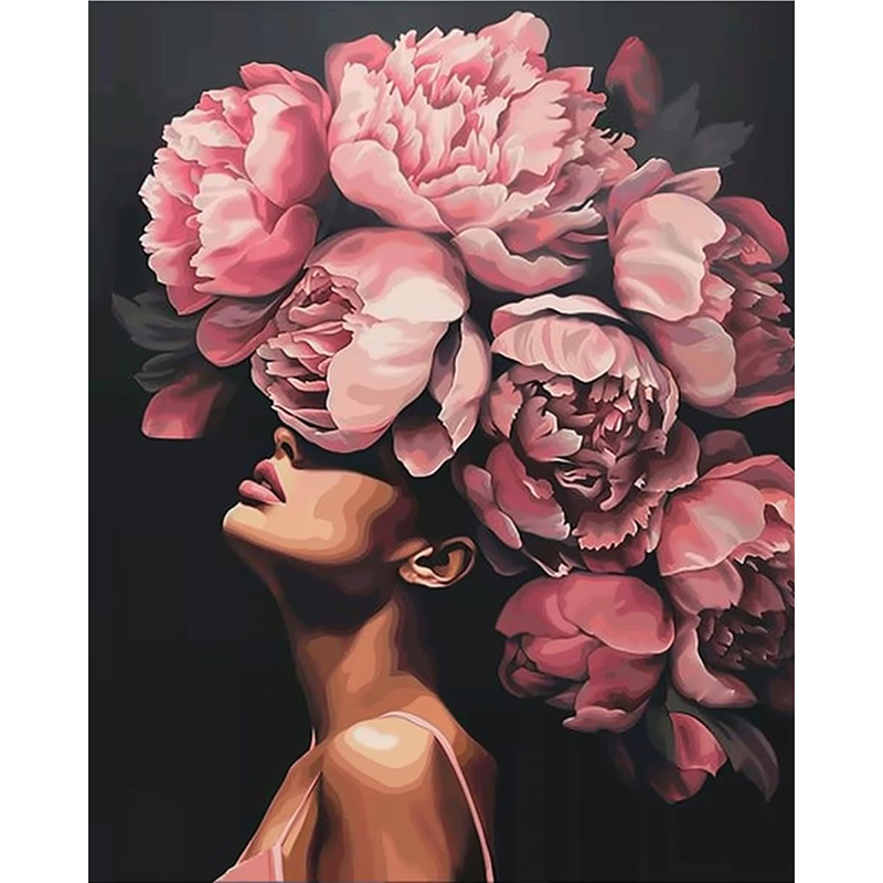 Femme à tête de fleur-Noir Rose