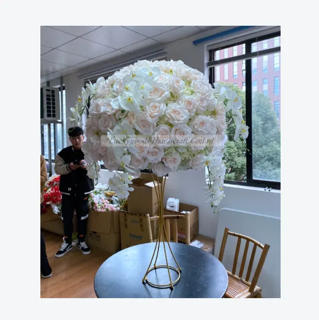 LFB1723 रेशम शैम्पेन गुलाब ऑर्किड फूल गेंद शादी की मेज फूल centerpiece कारखाना कीमत