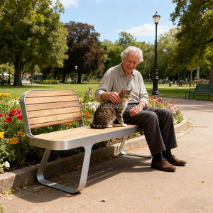 Bancs <span class=keywords><strong>de</strong></span> jardin en bois massif avec dossier, meubles <span class=keywords><strong>de</strong></span> jardin et <span class=keywords><strong>de</strong></span> terrasse modernes en acier inoxydable, écologiques et durables - Product Image 2