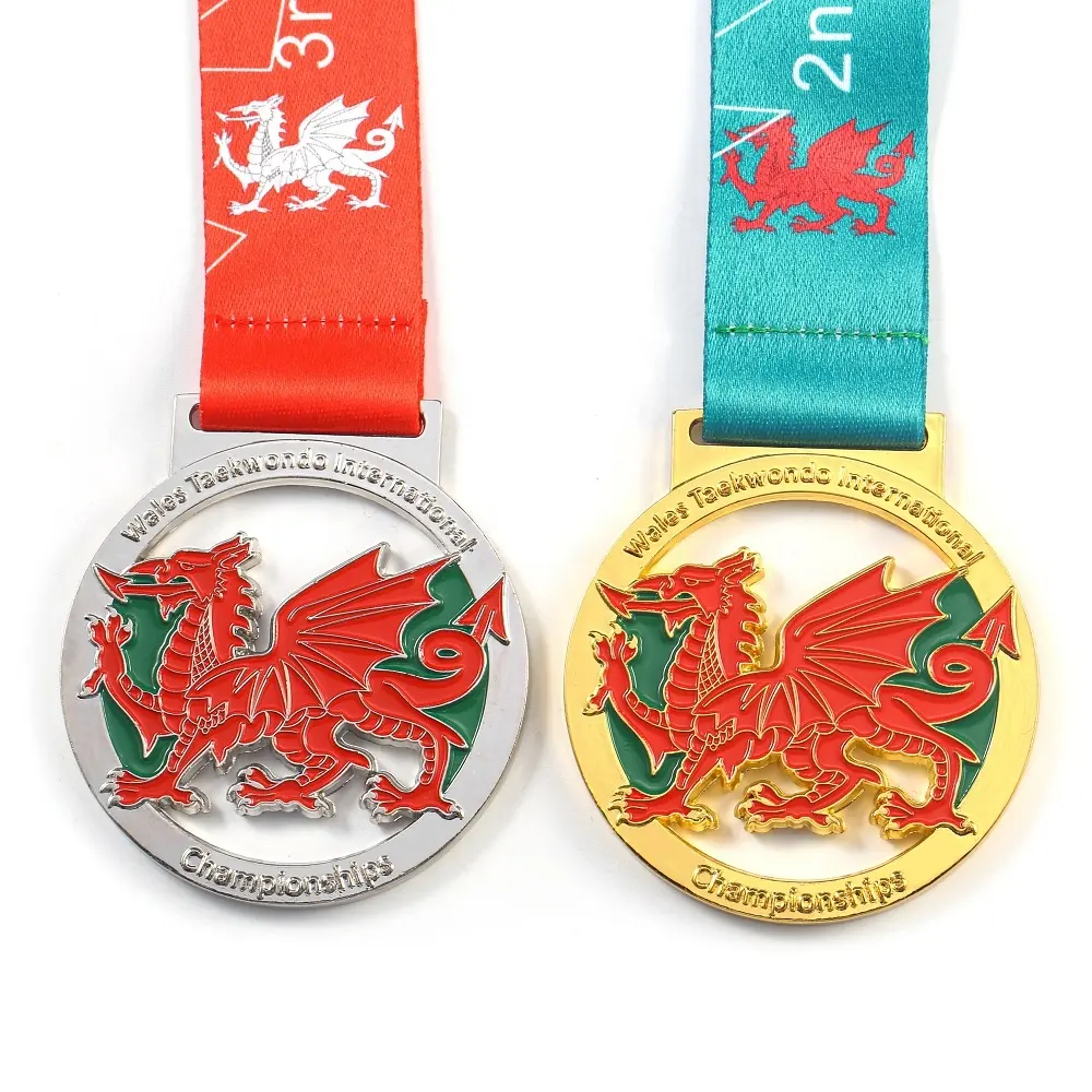 custom gold silver dragon enamel taekwondo medals kids karate enamel medals