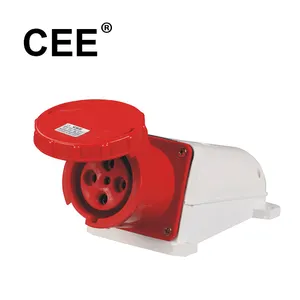 Cee Ip67 63a 380-415V Rood 3P + E 4 Pinnen Polen Wand Gemonteerd Stopcontact Industriële Stekker En Stopcontact