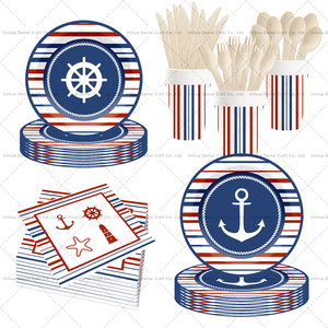DAMAI Nautical Anchor Party Supplies Navy Nautical Party Plates Sailor Boat <b>Disposable</b> Anchor Theme <b>Tableware</b> Set Serves 8 - Product Image 1