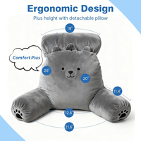 Coussin de lecture ergonomique en velours cristal pour adulte, avec support dorsal confortable, motif visage d'animal mignon et housse amovible