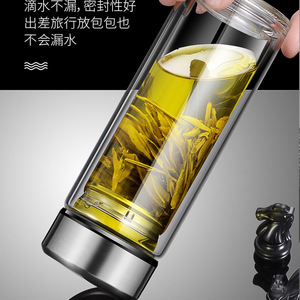 Double-Walled Glass Cup With <b>Filter</b> Tea Infuser Portable Business <b>Water</b> <b>Bottle</b> Heat Resistant Insulated For Men - Product Image 3