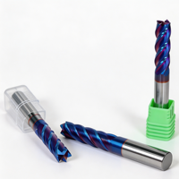 Fraise à queue en carbure monobloc à 4 dents, 65HRC, revêtement AlTiN bleu, pour usinage CNC de l'acier inoxydable et de l'acier d'outillage