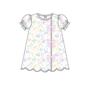 Vestido de Verano para Niñas Pequeñas con Lazos Coloridos y Borde Festoneado, Estilo Princesa, Venta al Por Mayor, Ropa para Hermanas - Product Image 4