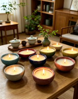 Bougie parfumée en cire de soja à une seule mèche, dans un récipient en céramique à glaçure craquelée, résistante à la chaleur, réutilisable, pour la décoration de la maison et de la salle de thé