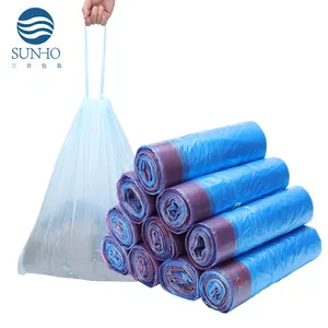 Custom Drawstring Household Blue Rubbish Bags Bin Can Liner 5 13 30 39 Gallon Garbage Trash Plastic Bag