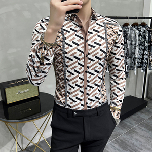 Camisa de manga larga de poliéster con impresión Digital de alta calidad, Camisa Social Masculina delgada para hombre, camisa con botones de manga larga - Product Image 4