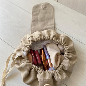 Sac à cordon rond en lin personnalisé organisateur <span class=keywords><strong>de</strong></span> maquillage stockage brosse cosmétique fermeture bouton <span class=keywords><strong>toilette</strong></span> sac cosmétique - Product Image 4