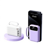 Mini batterie externe en plastique certifiée 3C, 20 000 mAh, batterie lithium-ion compacte et portable avec câble intégré, logo personnalisable pour