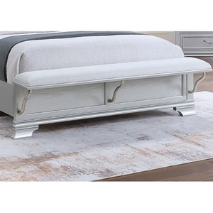 Modern Contemporary Elegant Soft <b>Queen</b> <b>Size</b> <b>Bed</b> Built-in Footboard Bench Upholstered USB Design Gray Finish Apartment-Friendly - Product Image 4