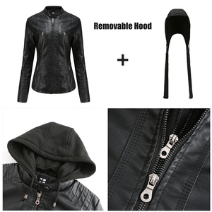 <span class=keywords><strong>Veste</strong></span> de motard en <span class=keywords><strong>simili</strong></span> <span class=keywords><strong>cuir</strong></span> à capuche amovible pour femmes - Product Image 6