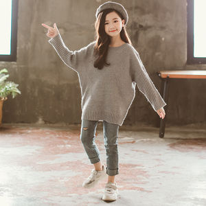 Robe ample en coton pour enfants, tenue quotidienne, avec ensemble pantalon en jean pour filles, motif dessin animé, pour fille coréenne, vente en gros en ligne - Product Image 2