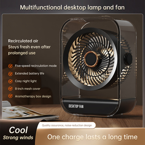 USB Rechargeable Intelligent Low Noise Household Portable <b>Wall</b> Mounted Air Circulation Table Desk Fan With Warm Night <b>Light</b> Usb - Product Image 5