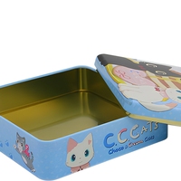 Boîte de rangement carrée en fer blanc à thème chat, étui cadeau métallique verrouillable avec impression personnalisée en relief pour cartes, puzzles et bonbons