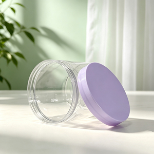 Pots cosmétiques en plastique transparent avec couvercles à vis violet, conteneurs de rangement cylindriques à large ouverture - Product Image 1