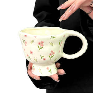 High-value American Style Small Floral Ceramic Coffee <b>Mug</b> and Saucer Set Microwave & Dishwasher Safe Business Gift for Girls - Product Image 1