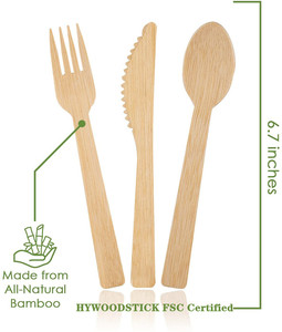 Juego de <span class=keywords><strong>Cubiertos</strong></span> de Bambú Biodegradables Desechables Ecológicos para Fiestas, Cuchillo, Tenedor y Cuchara para Comida para Llevar - Product Image 5