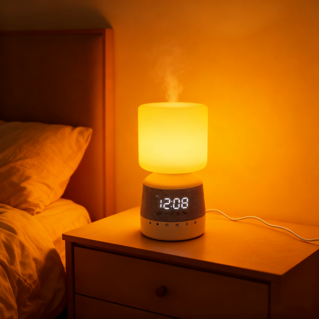 20ml Waterless Aroma Diffuser with Timer & Ambient Light Sunrise Alarm Clock White Noise Nature Sound BT Speaker Aroma Diffuser