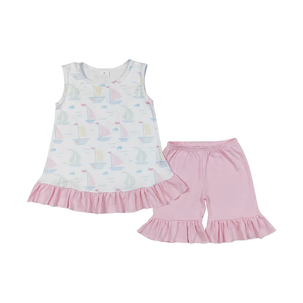 GSSO0766 ชุดเสื้อผ้าเด็กหญิงฤดูร้อนเด็กหญิงชุดเสื้อผ้าเด็กวัยหัดเดินชุดเสื้อผ้าเด็กหญิงชุด 5 ถึง 10 ปีเรือใบสีชมพู