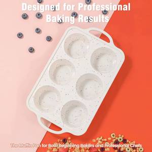 MUYULINS - Molde para Cupcakes de Silicona Grande, Color Beige, 6 Tazas, Antiadherente, Libre de BPA, con Marco Reforzado de Metal, Apto para Horno, Estilo Americano - Product Image 2