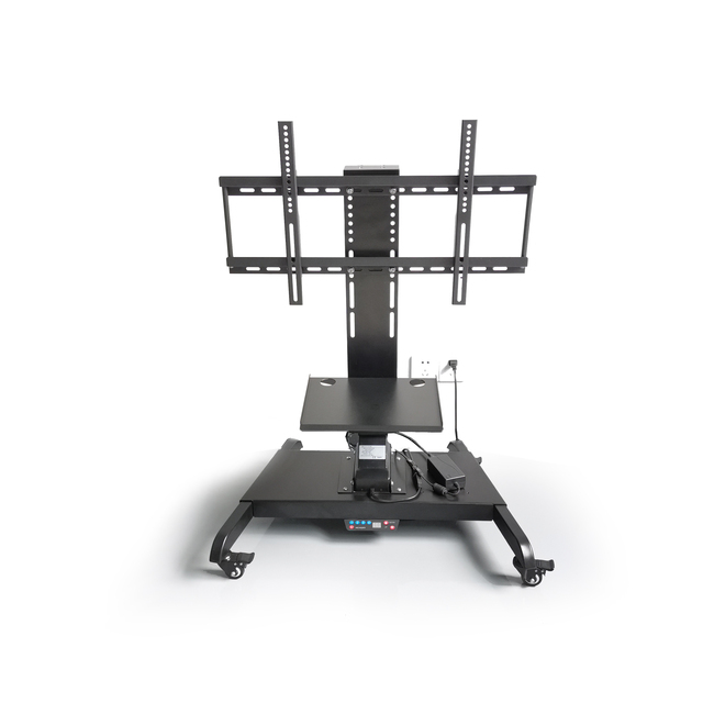 SHC322-D1000-101 Mobile Motorized Metal TV Lift Floor Stands Rolling Carts for Flat Screen 32 to 70 Inches Wheels Shelves