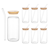 Tasses à café en verre, mugs, verrerie personnalisée, gobelets à eau, verres à boisson glacée avec couvercle en bois et paille