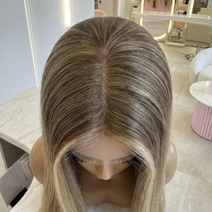 Glueless HD Lace Front <strong>Wig</strong> Ash Blonde Highlight Human Hair <strong>Wig</strong> Straight Lace Top <strong>Wig</strong> for Women - Product Image 6