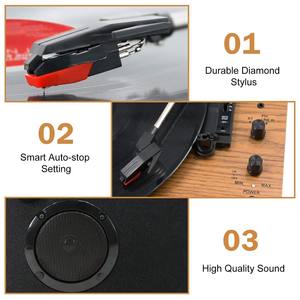 Винтажный Виниловый проигрыватель с поддержкой BT, двойные встроенные стереодинамики, автоматическая остановка, выход <span class=keywords><strong>RCA</strong></span>, полноразмерная тарелка в комплекте - Product Image 3