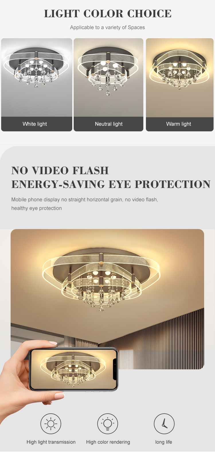 New Product Indoor Decoration Luxury K9 Crystal Bedroom Living Room Modern LED Ceiling Lamp
