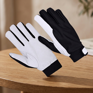 Gants de sécurité JNA GROUP blancs et noirs en polyester, avec bouts de doigts antidérapants, poignet élastique, 11 oz, 10 pouces, usage général, niveau d'impact - Product Image 2