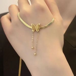 Delicate Tassel Snake <b>Chain</b> Necklace <b>Titanium</b> Stainless Steel Butterfly Gold Plated Necklace - Product Image 6