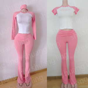 Frauen Yoga Set Tall Girl Friendly Custom Logo Stirnband Baumwoll hemd mit ausgestellten Hosen 2 Stück Frauen Lounge wear Sets - Product Image 3